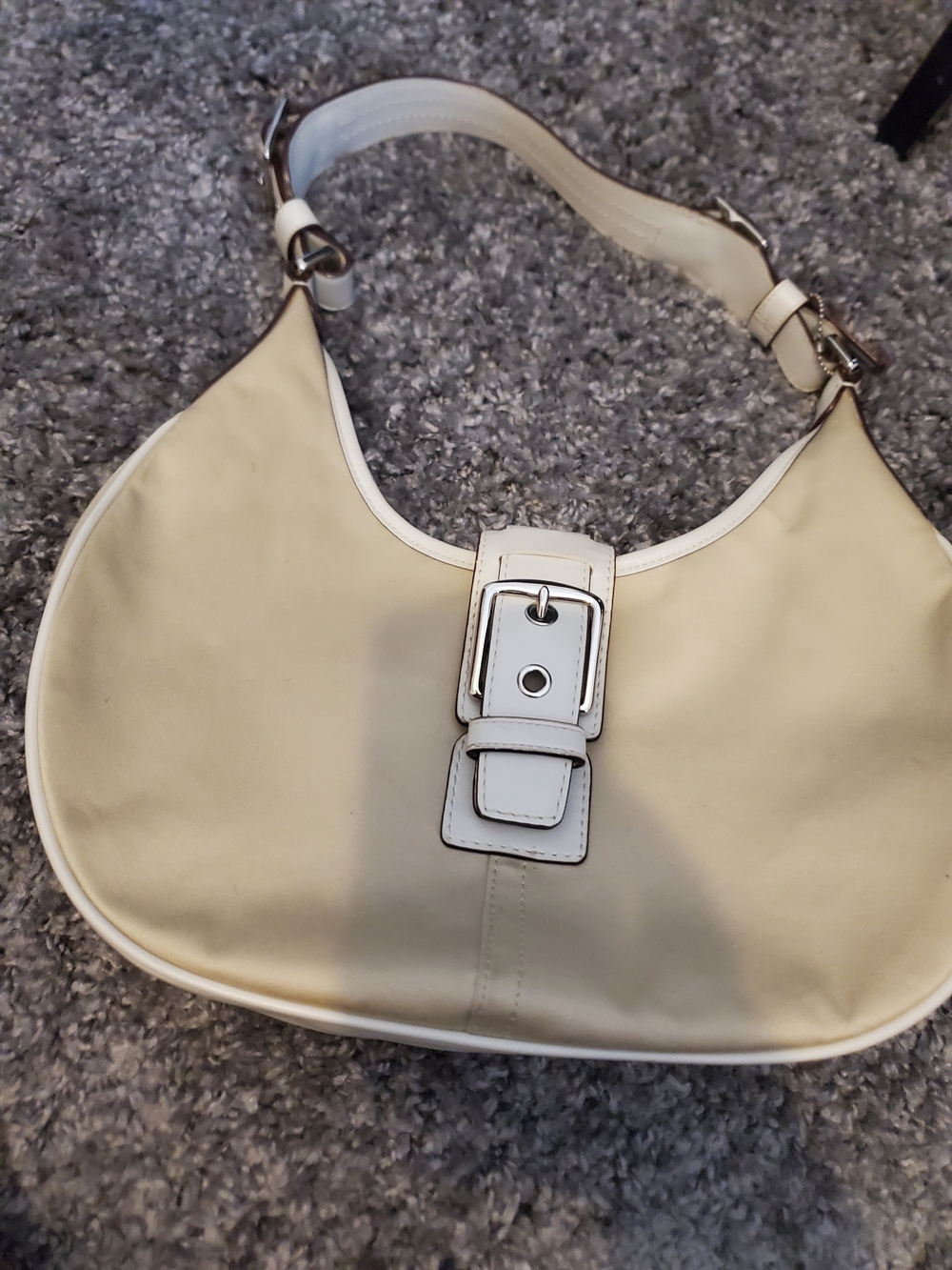 Coach Cream Hobo Shoulder Bag with Silver Buckle Accent